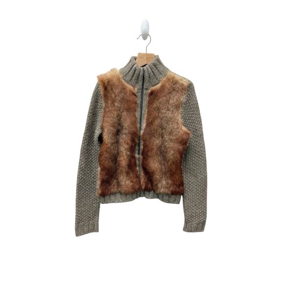 Zara Rabbit Fur and Wool Zip Sweater Brown Women’s‎ Size Medium - Picture 1 of 8